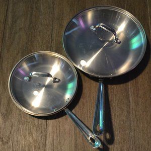 All-Clad Stainless Steel  8 & 10 inch Fry Pans with Lids - Great Cookware